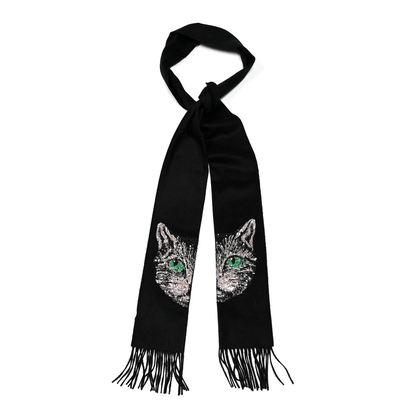 Wool Crystal Cat Scarf Black