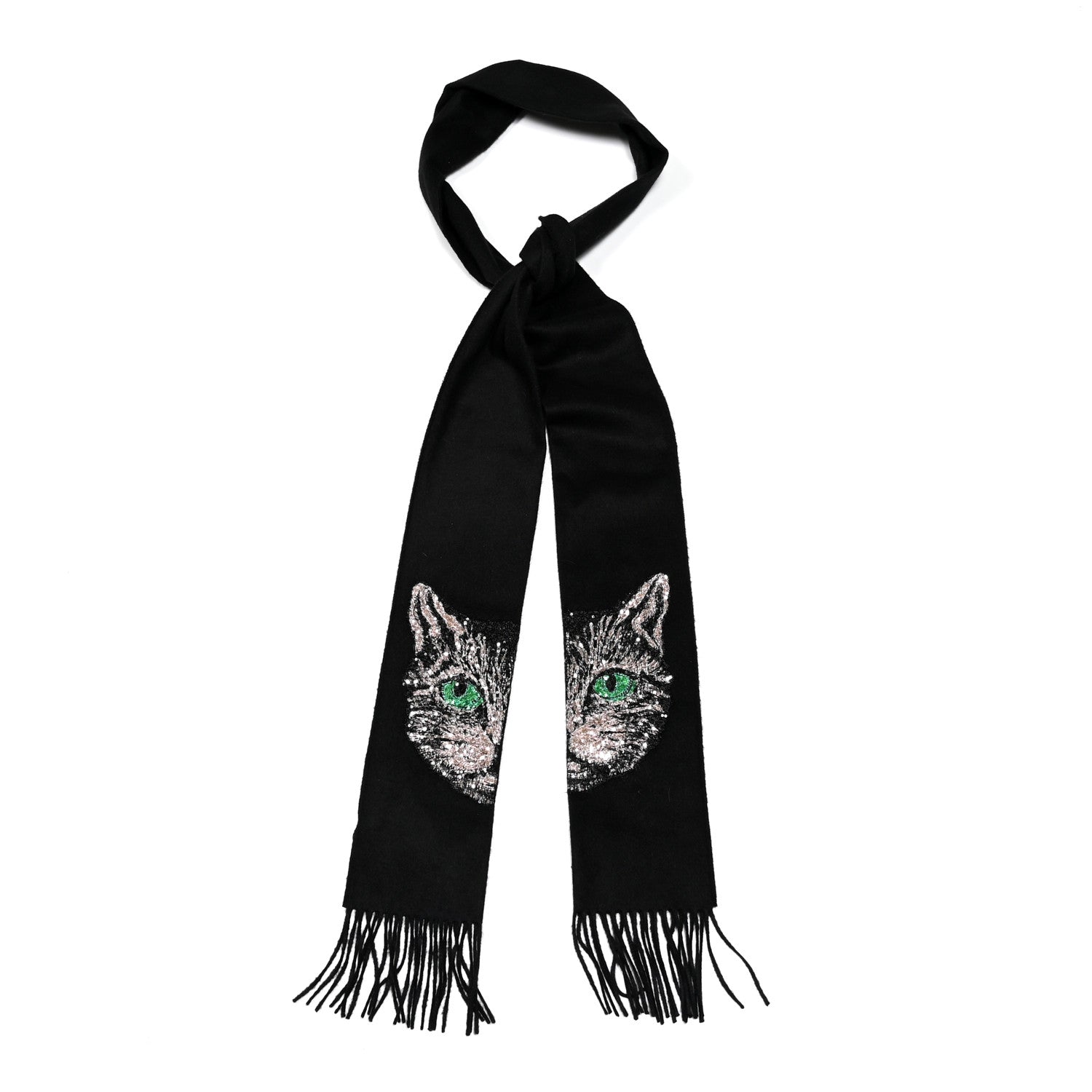 Gucci Wool Crystal Cat Scarf Black 1 of 5