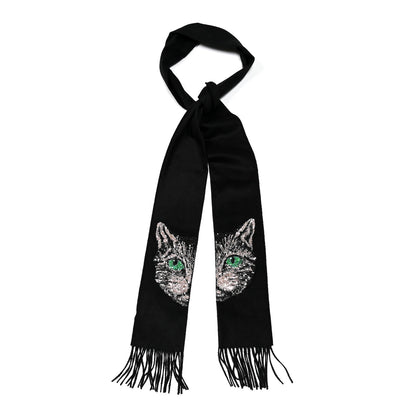 Gucci Wool Crystal Cat Scarf Black 1 of 5