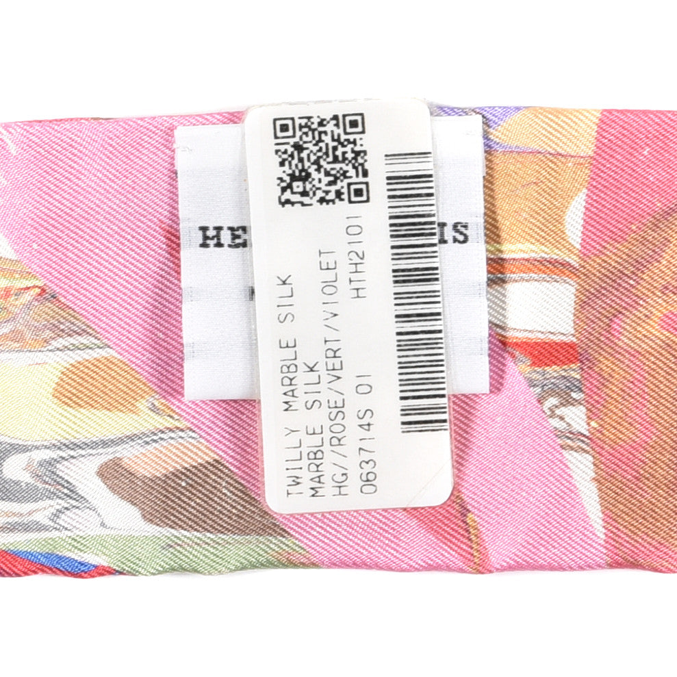 Hermes Silk Marble Silk Twilly Rose Vert Violet 4 of 4
