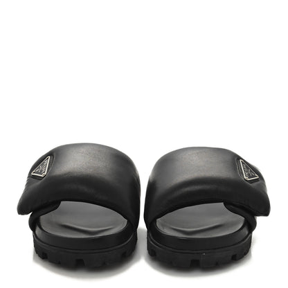 Prada Nappa Soft Padded Triangle Slide Sandals 39.5 Black 2 of 9