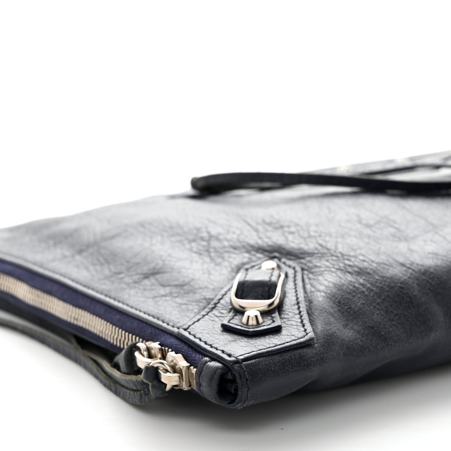Agneau Classic Hardware Small Pouch Navy