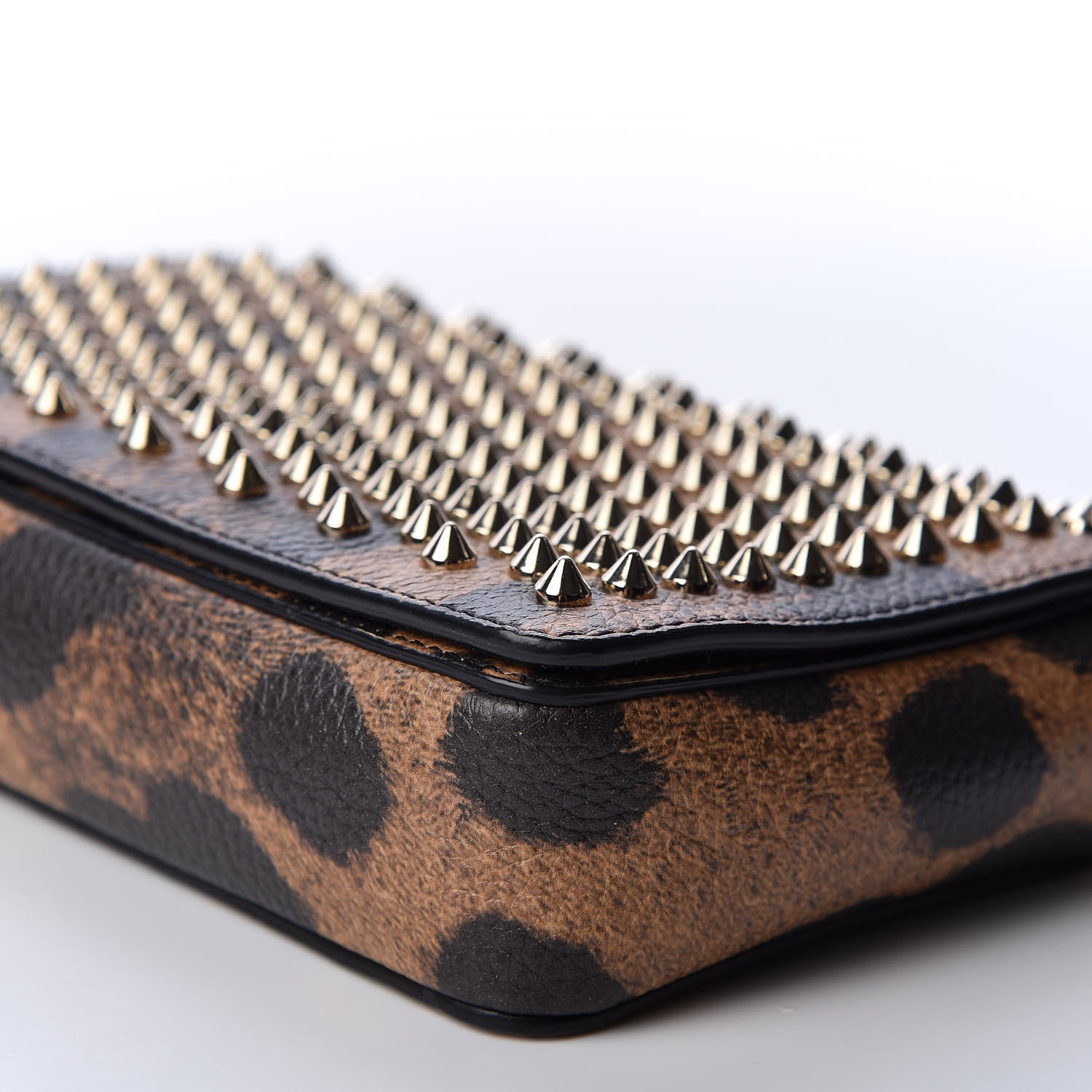 Christian Louboutin Calfskin Empire Leopard Spiked Zoompouch Crossbody Brown Gold 6 of 8