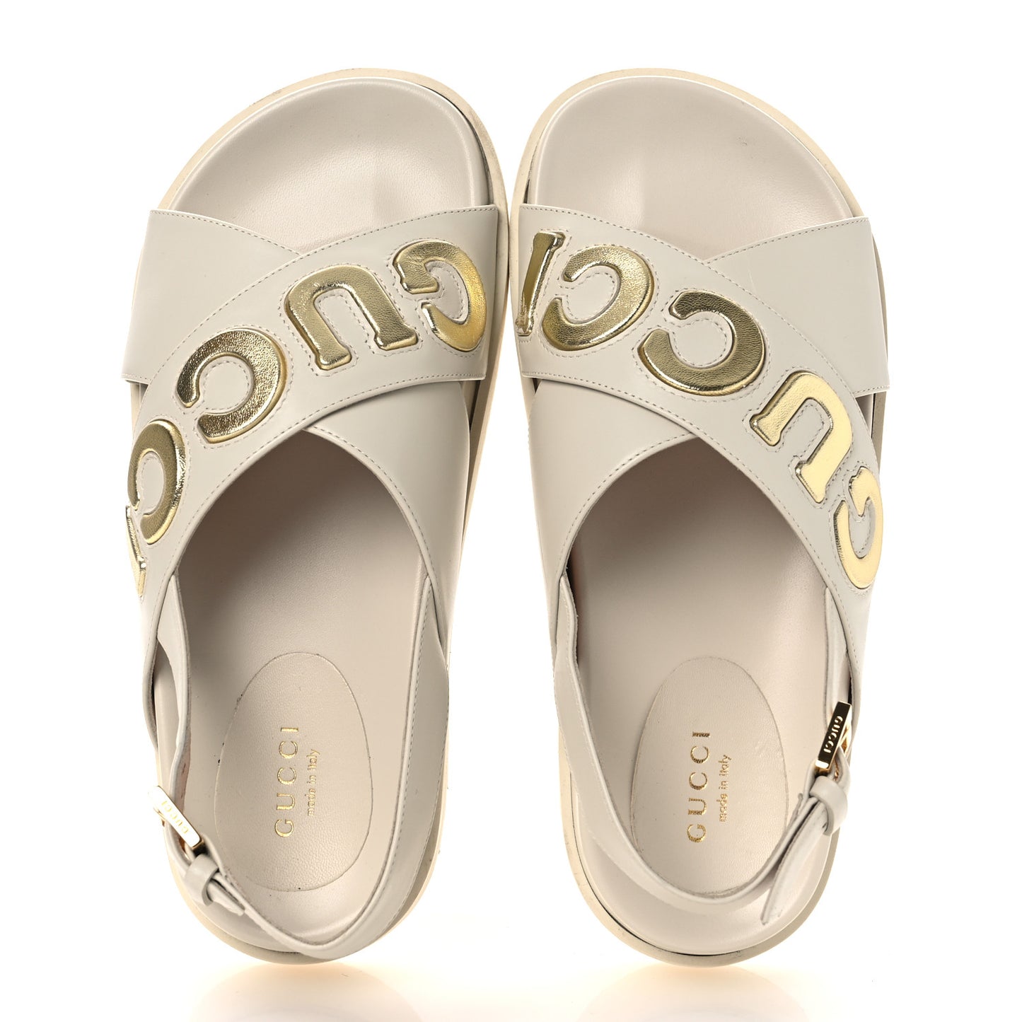 Calfskin Elizabeth Nappa Charlotte Logo Slingback Sandals 37.5 Mystic White Platino