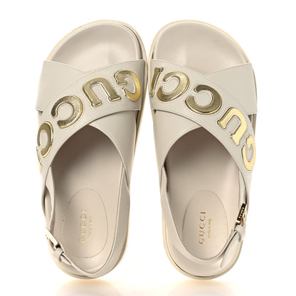 Gucci Calfskin Elizabeth Nappa Charlotte Logo Slingback Sandals 37.5 Mystic White Platino 2 of 15
