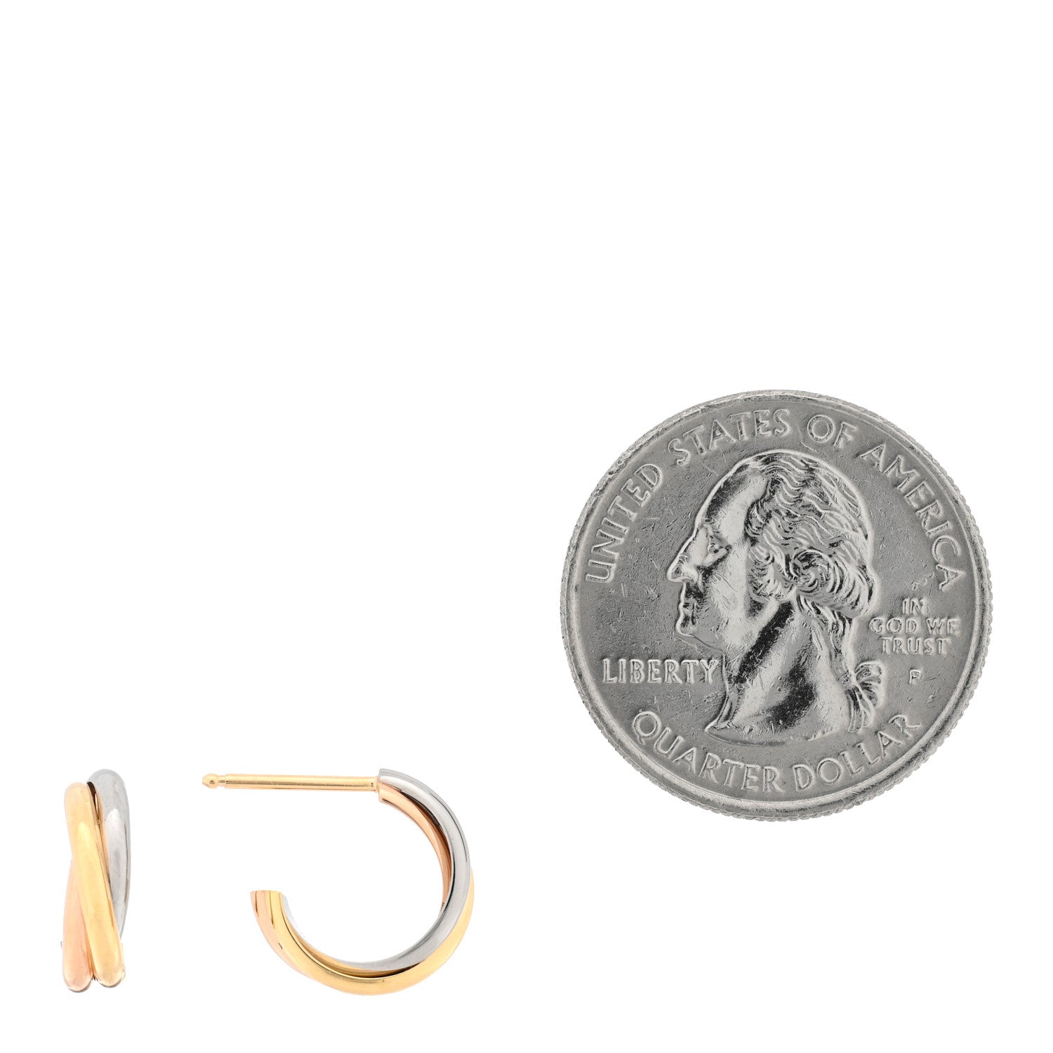 Cartier 18K Pink Yellow White Gold Small Trinity Hoop Earrings 2 of 5