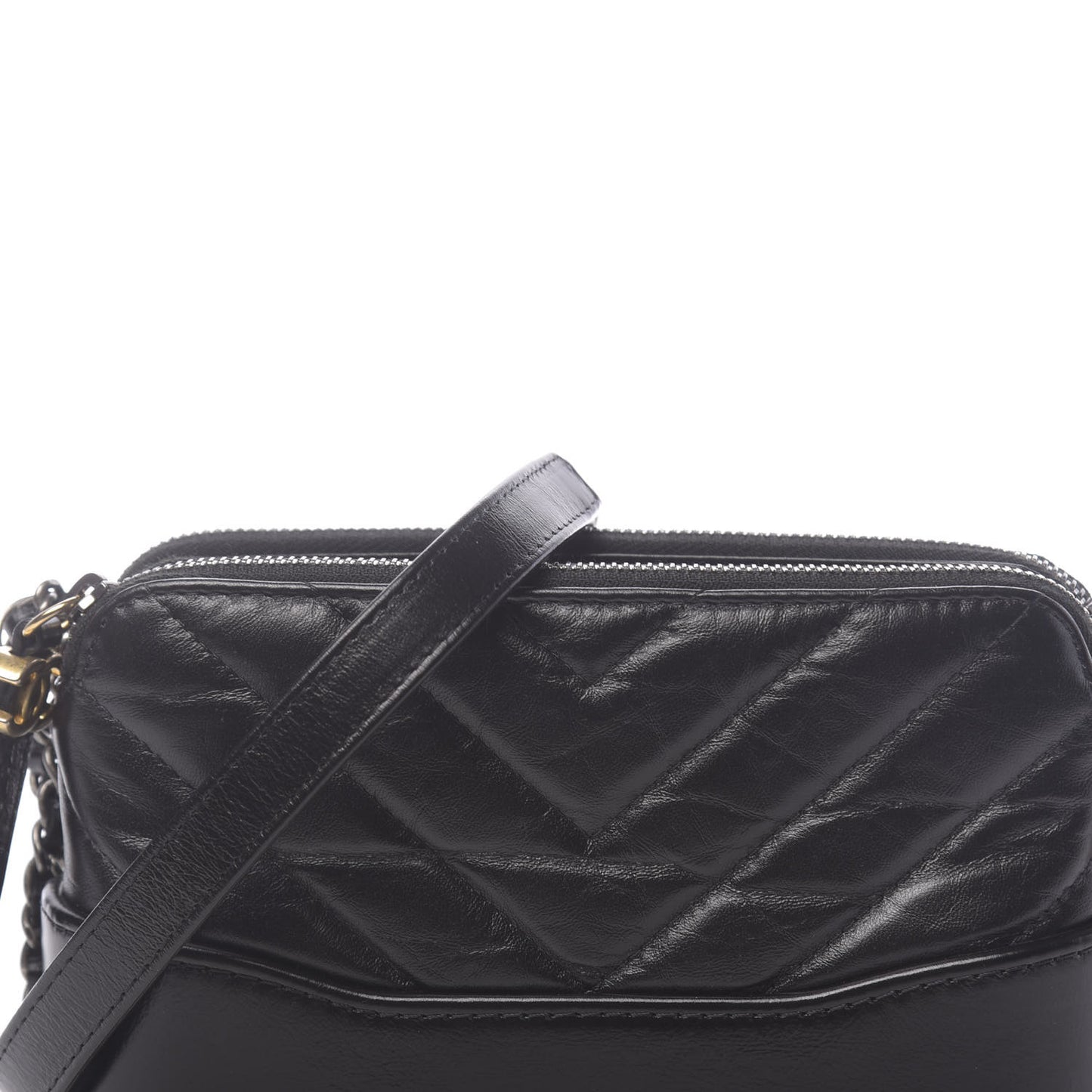 Aged Calfskin Chevron Quilted Small Gabrielle Clutch With Chain Black