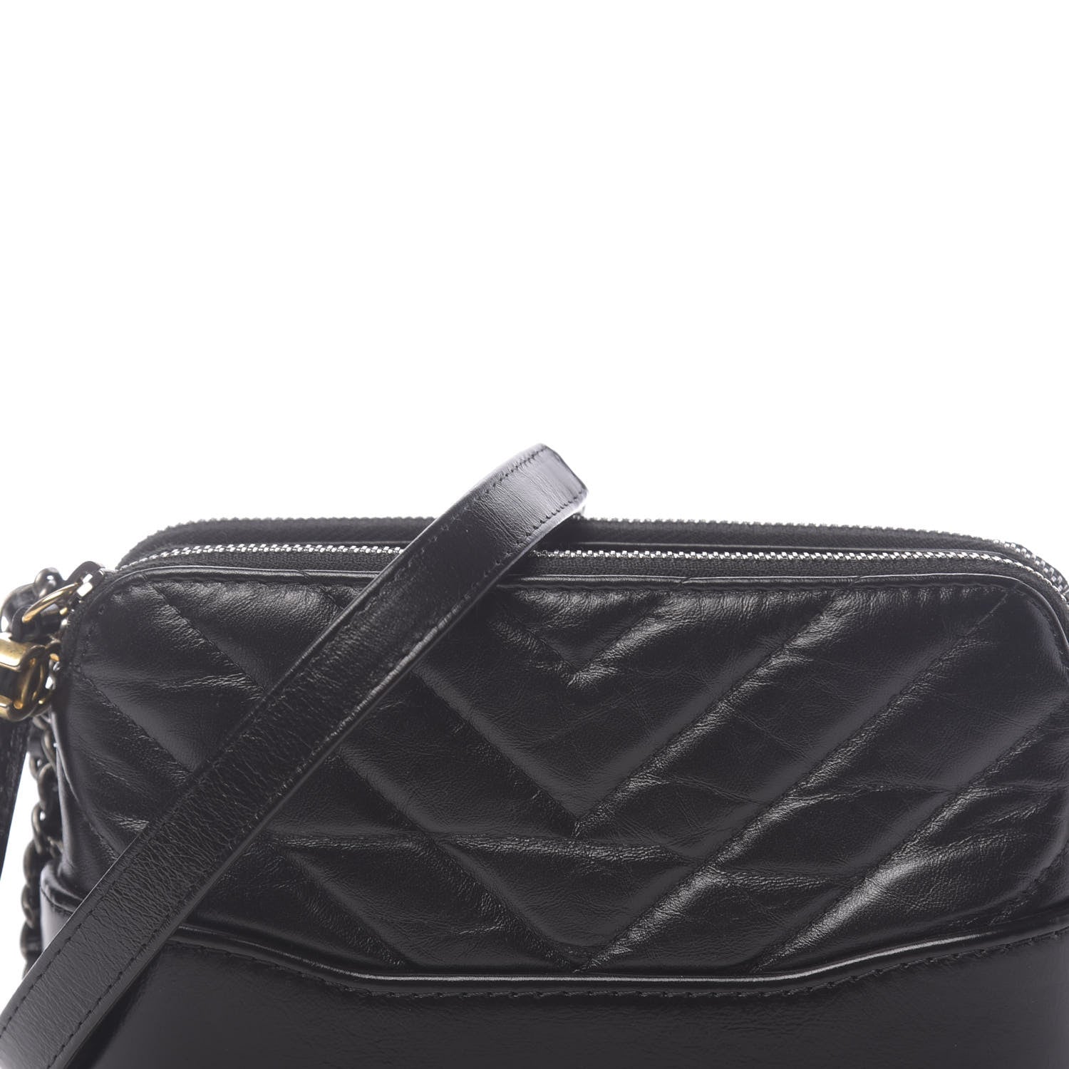 Chanel Aged Calfskin Chevron Quilted Small Gabrielle Clutch With Chain Black 11 of 11