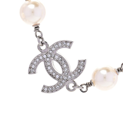 Chanel Graduated Pearl Crystal CC Long Necklace Silver 4 of 6