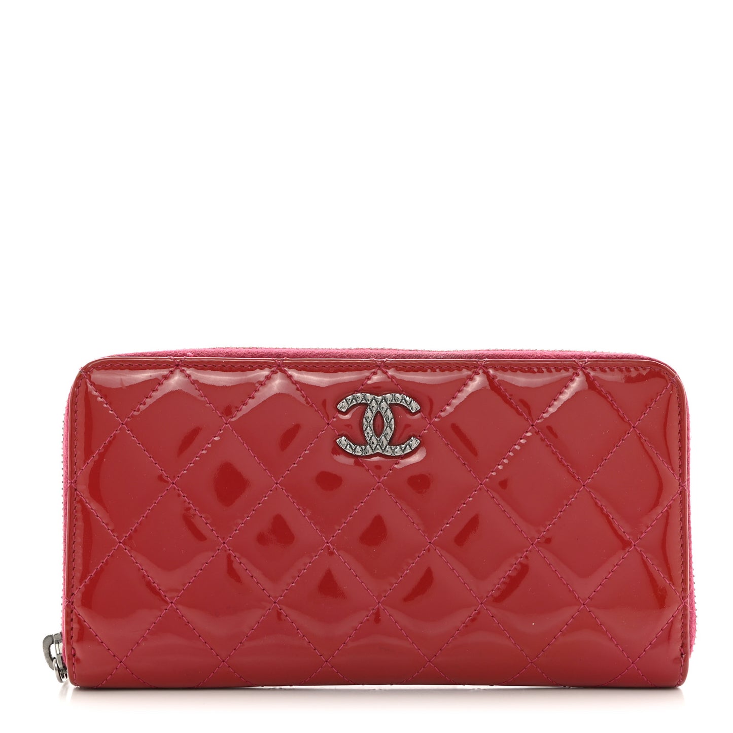 Patent Quilted Brilliant Zip Around Wallet Red