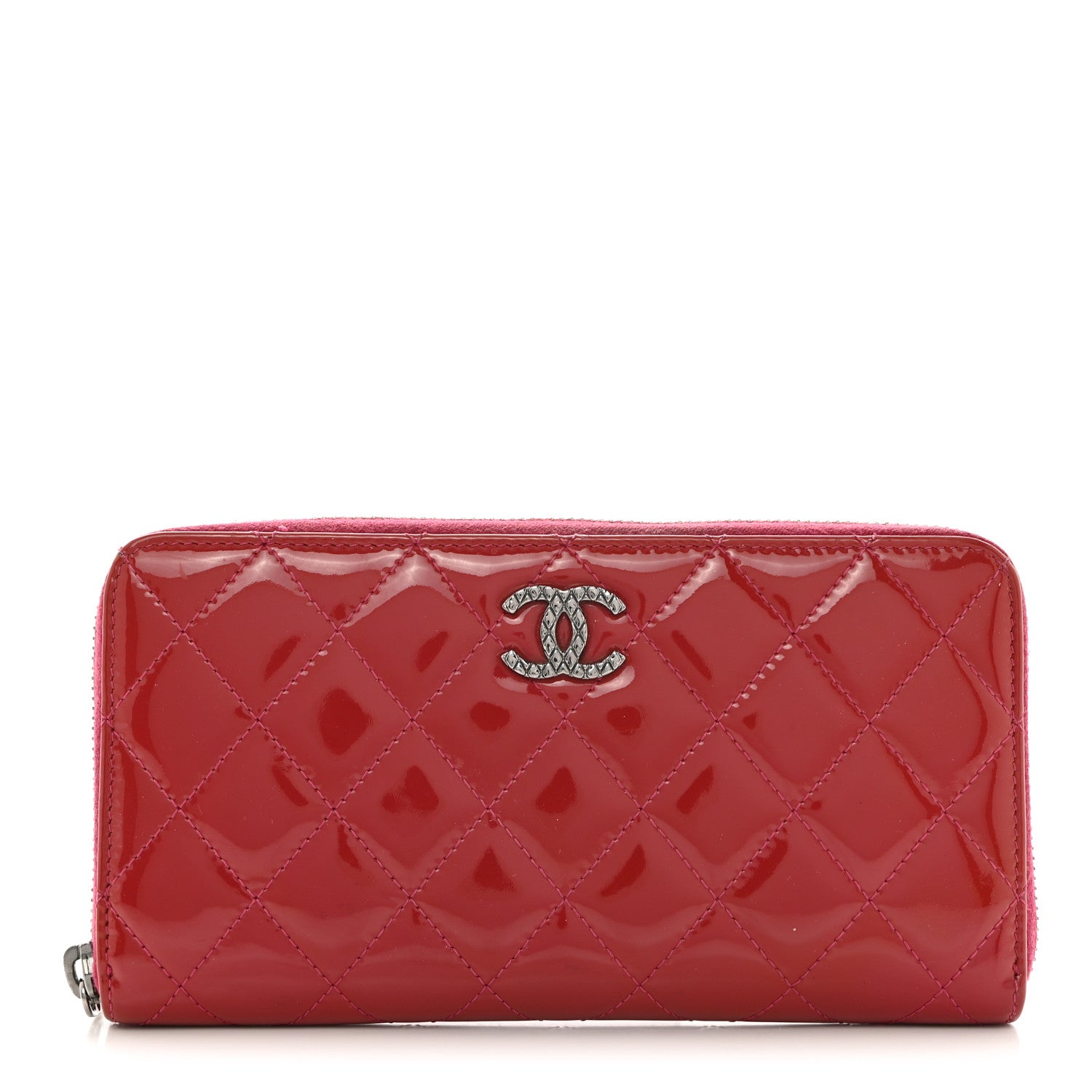 Chanel Patent Quilted Brilliant Zip Around Wallet Red 1 of 10