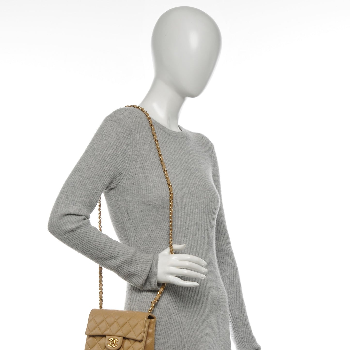 Lambskin Quilted Mini Square Flap Beige