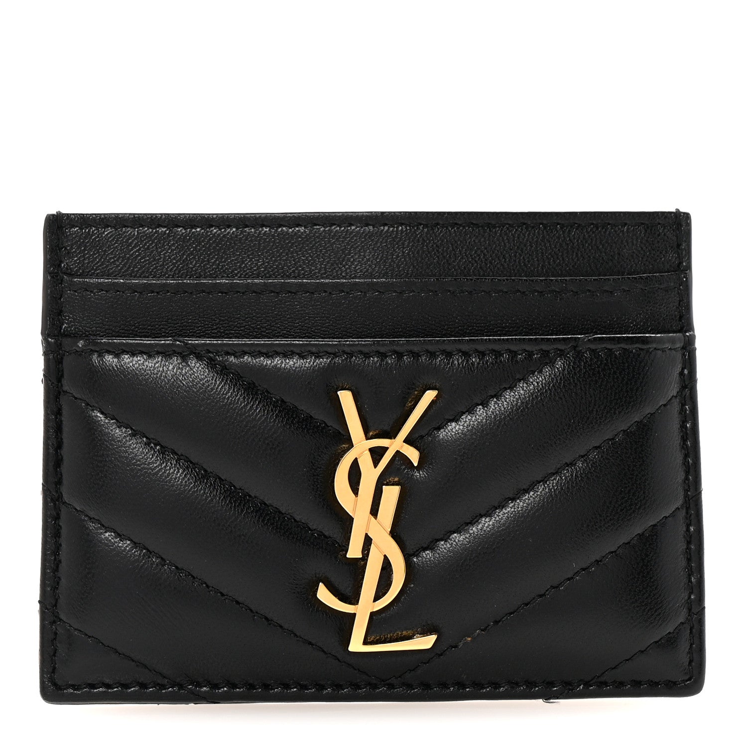 Saint Laurent Lambskin Matelasse Chevron Monogram Credit Card Case Black 1 of 8
