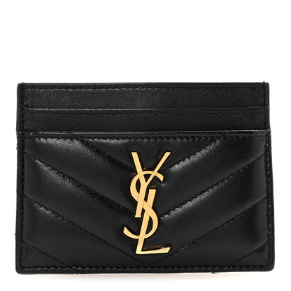Saint Laurent Lambskin Matelasse Chevron Monogram Credit Card Case Black 1 of 8
