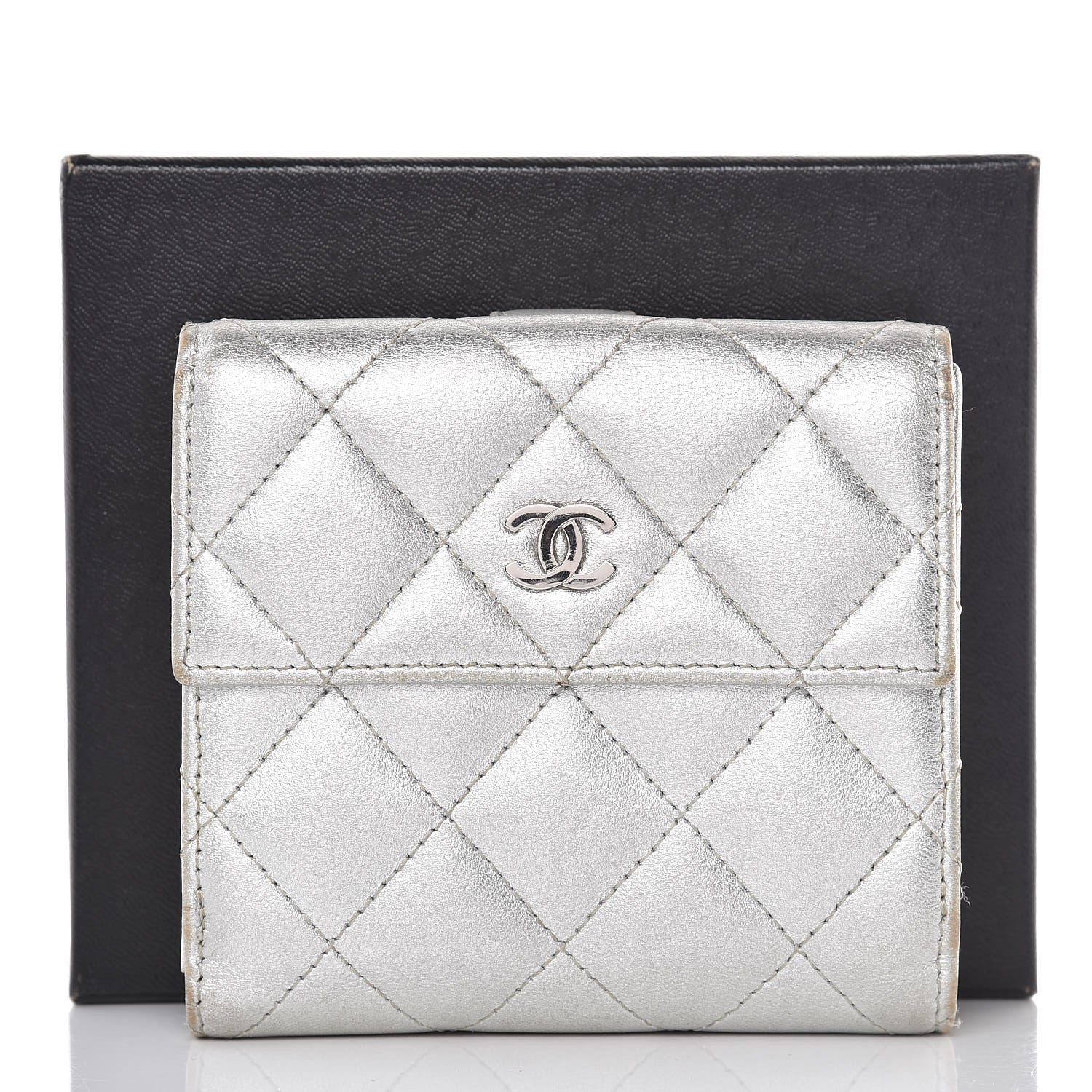 Chanel Metallic Lambskin Quilted Compact French Flap Wallet Silver 15 of 15