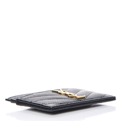 Saint Laurent Grain De Poudre Matelasse Chevron Monogram Credit Card Case Black 4 of 8