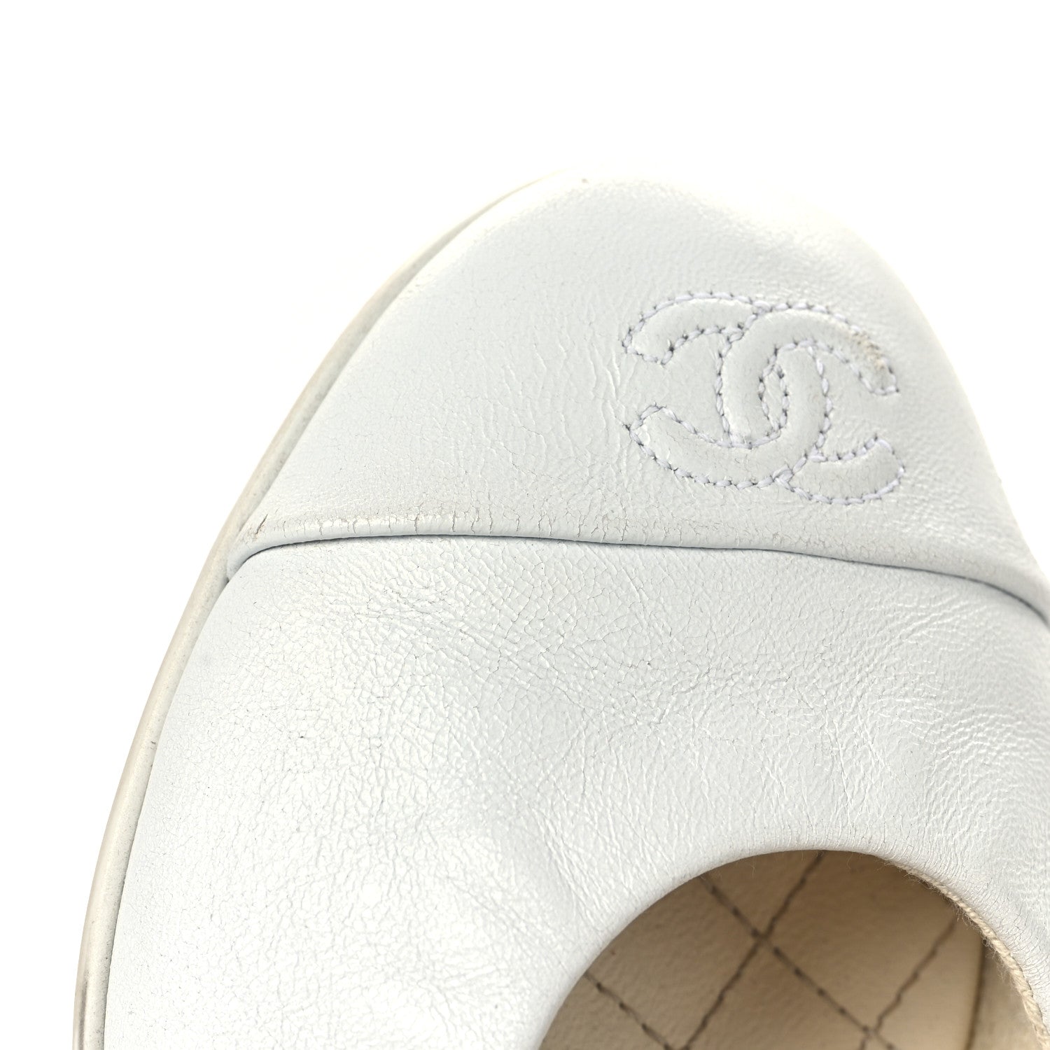 Chanel Lambskin Cap Toe CC Mary Jane Flats 37 White 1716201
