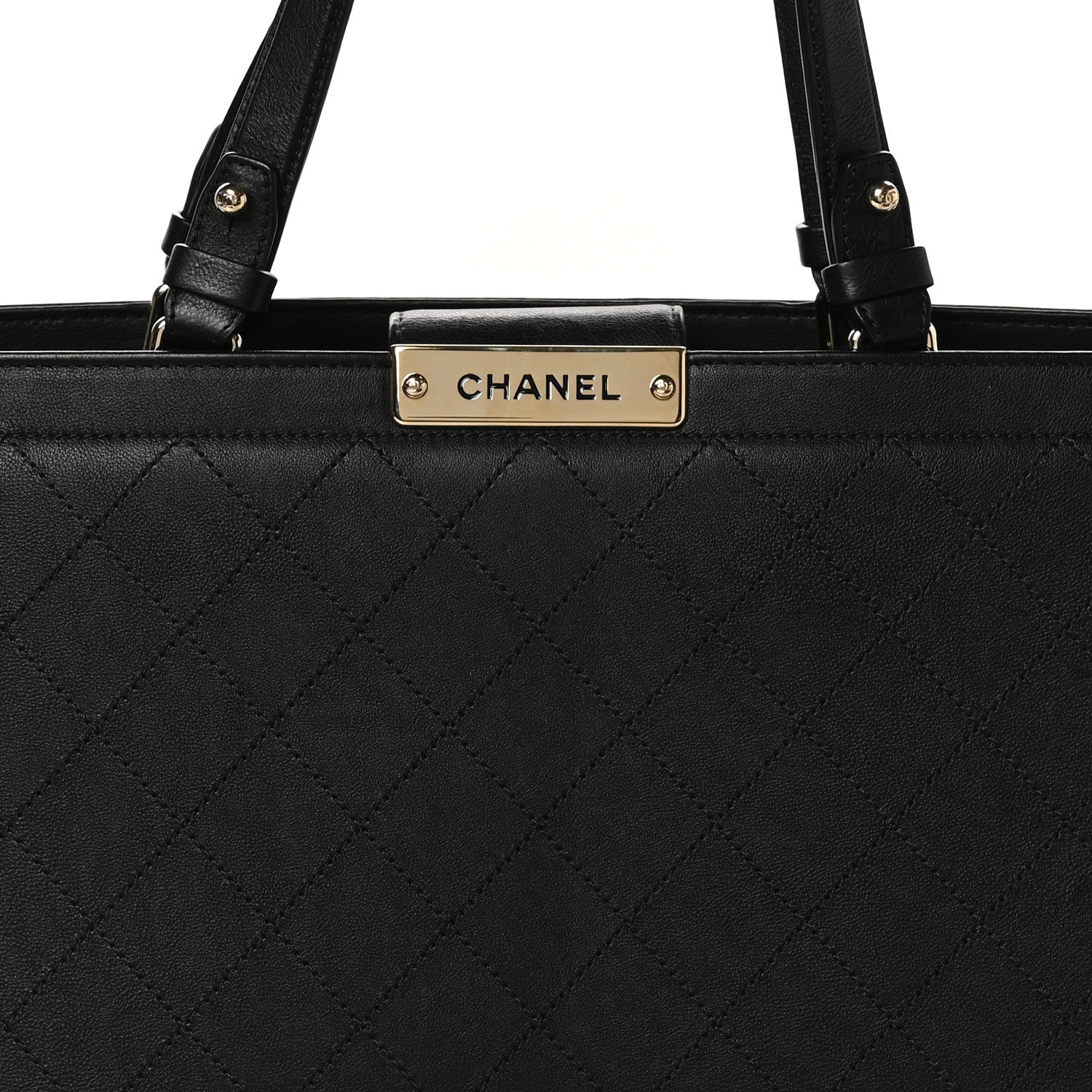 Chanel Grained Calfskin Stitched Large Label Click Shopper Tote Black 8 of 10