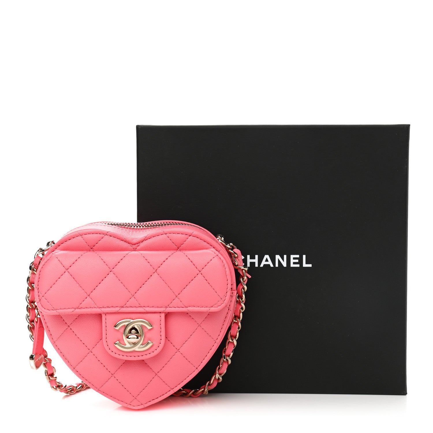 Chanel Lambskin Quilted CC In Love Heart Clutch With Chain Pink 11 of 11
