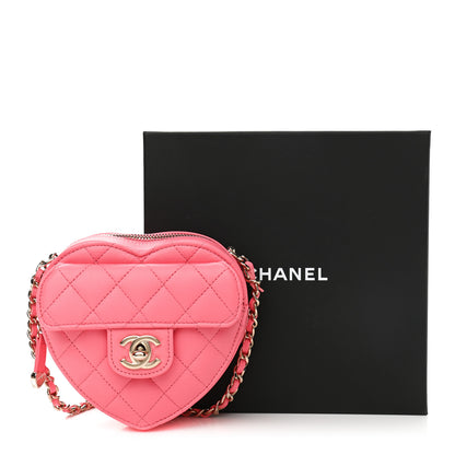 Chanel Lambskin Quilted CC In Love Heart Clutch With Chain Pink 11 of 11