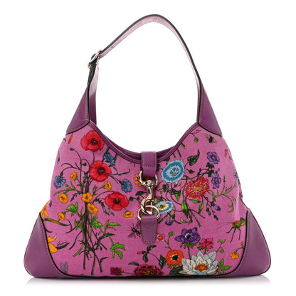 Gucci Canvas Floral Flora Medium Jackie O Bouvier Hobo Hot Pink 1 of 10