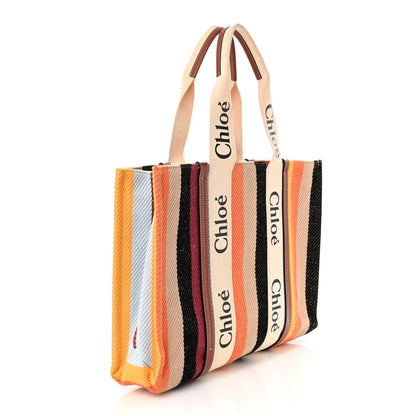 Chloe Cotton Calfskin Large Woody Striped Tote Multicolor 3 of 12