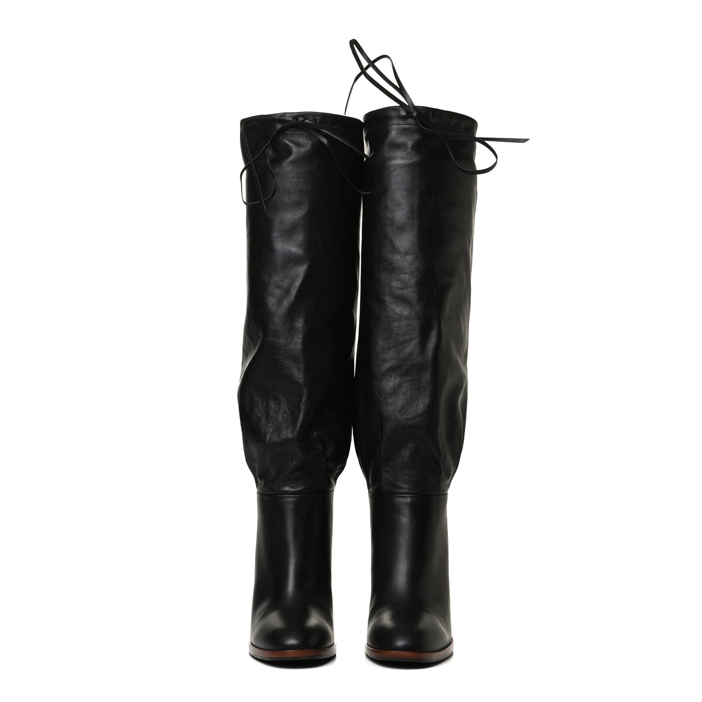 Deauville Calfskin Cinched Knee High Boots 39.5 Black
