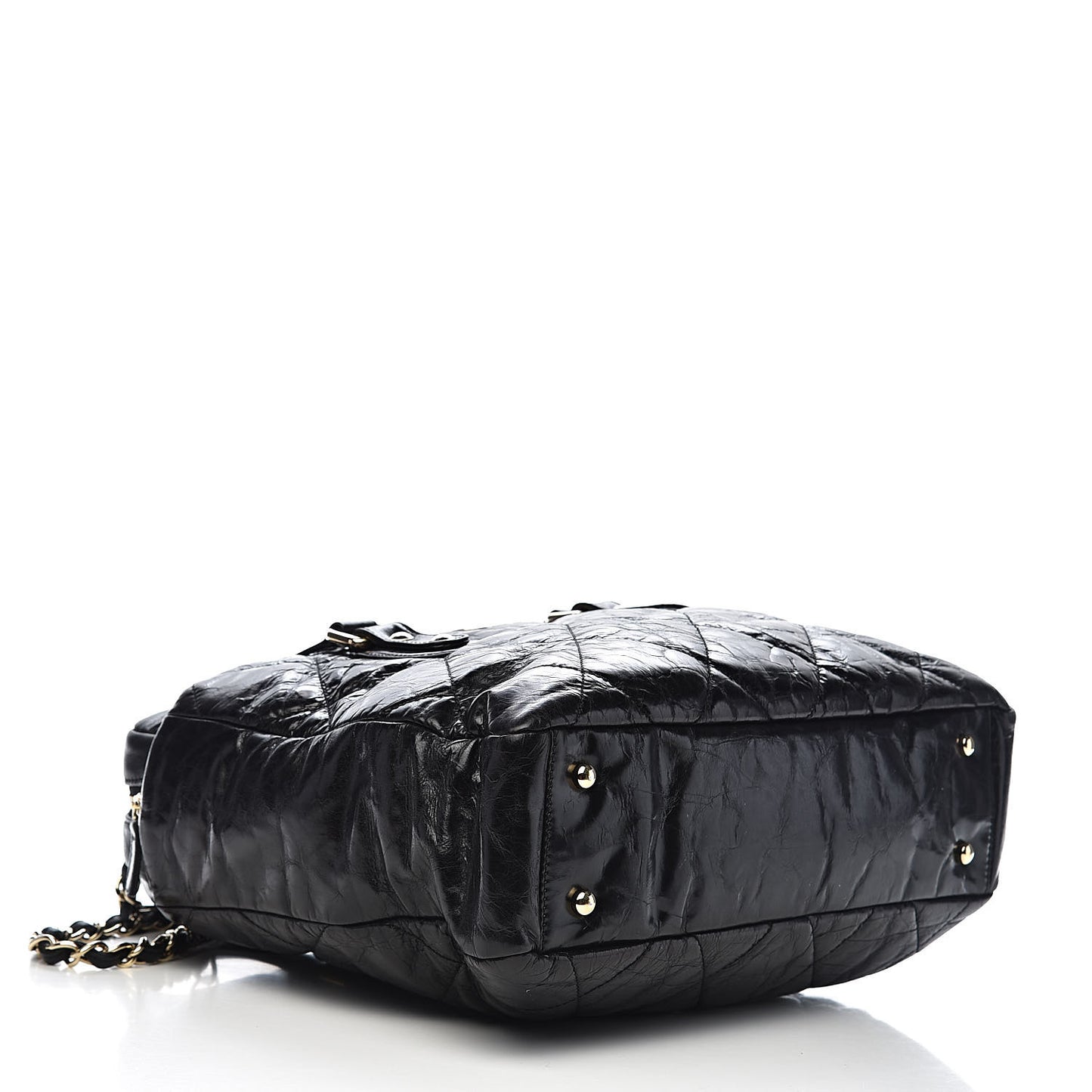 Glazed Calfskin Lambskin Quilted Portobello Tote Black