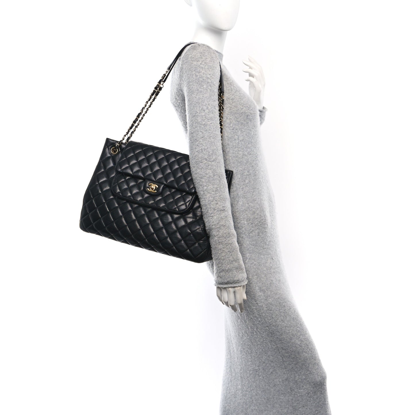 Caviar Quilted Flap Tote Black