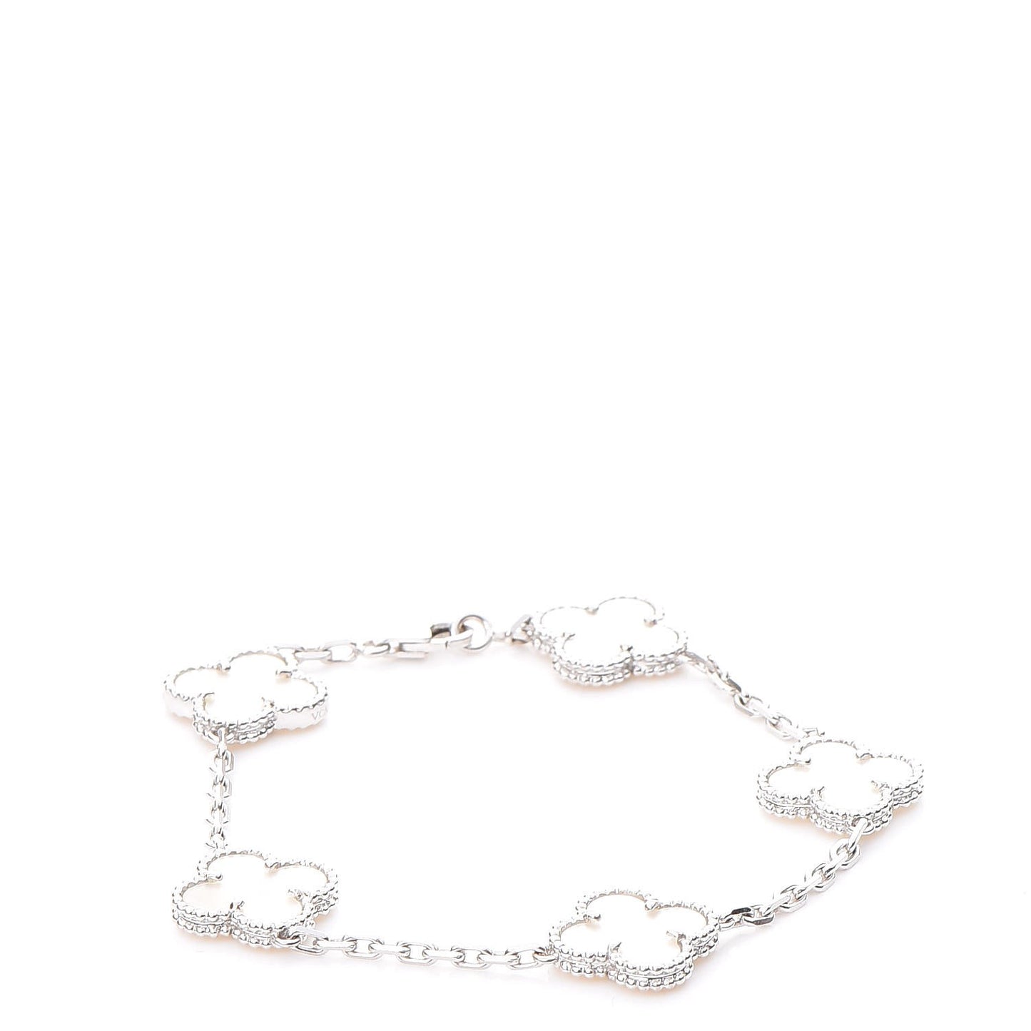 18K White Gold Mother of Pearl 5 Motifs Vintage Alhambra Bracelet