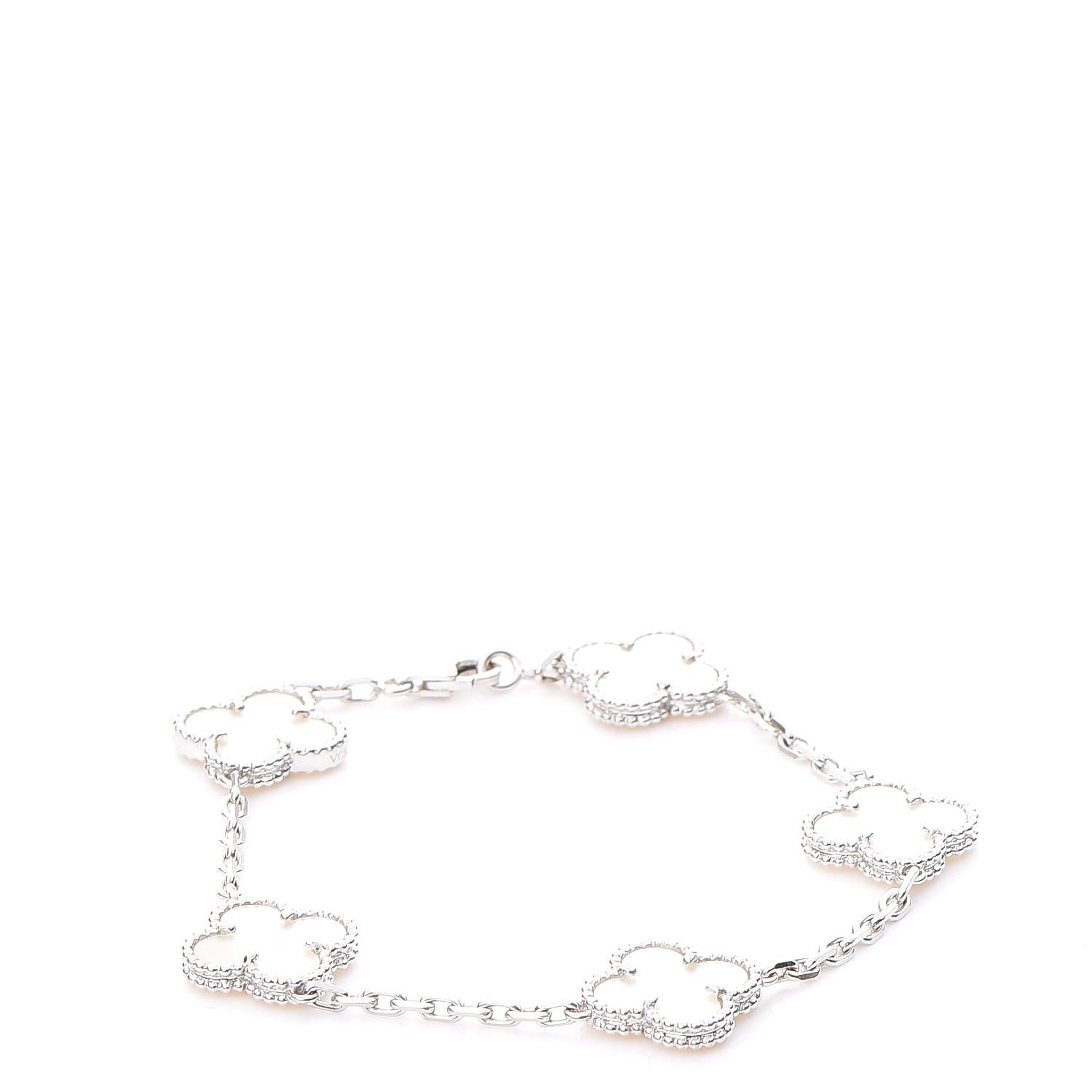Van Cleef & Arpels 18K White Gold Mother of Pearl 5 Motifs Vintage Alhambra Bracelet 1 of 7