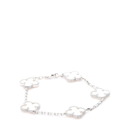 Van Cleef & Arpels 18K White Gold Mother of Pearl 5 Motifs Vintage Alhambra Bracelet 1 of 7