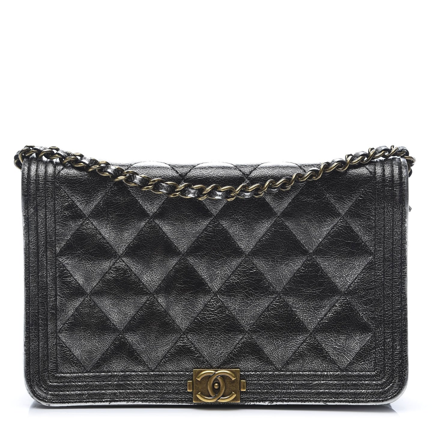 Metallic Calfskin Quilted Boy Wallet On Chain WOC Charcoal
