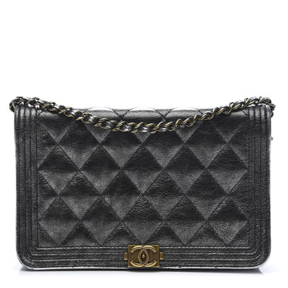 Chanel Metallic Calfskin Quilted Boy Wallet On Chain WOC Charcoal 1 of 12