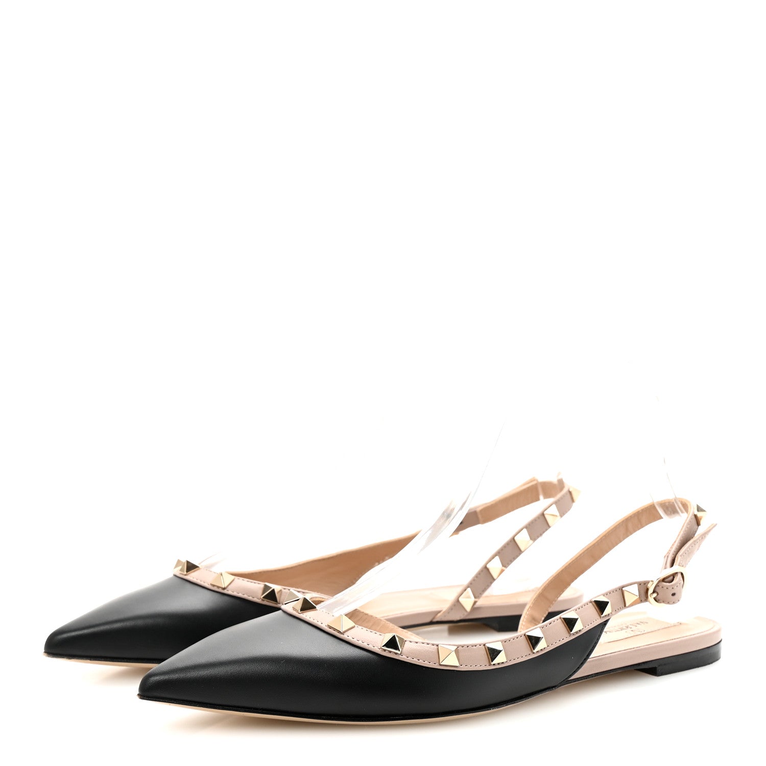 Valentino Garavani Nappa Rockstud Slingback Flats 38.5 Black Poudre 4 of 9