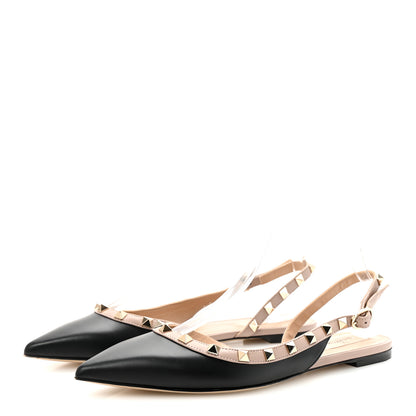 Valentino Garavani Nappa Rockstud Slingback Flats 38.5 Black Poudre 4 of 9