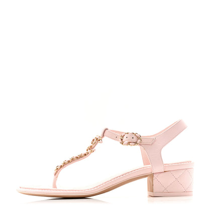 Chanel Lambskin Chain CC Logo Thong Sandals 38.5 Light Pink 1 of 12