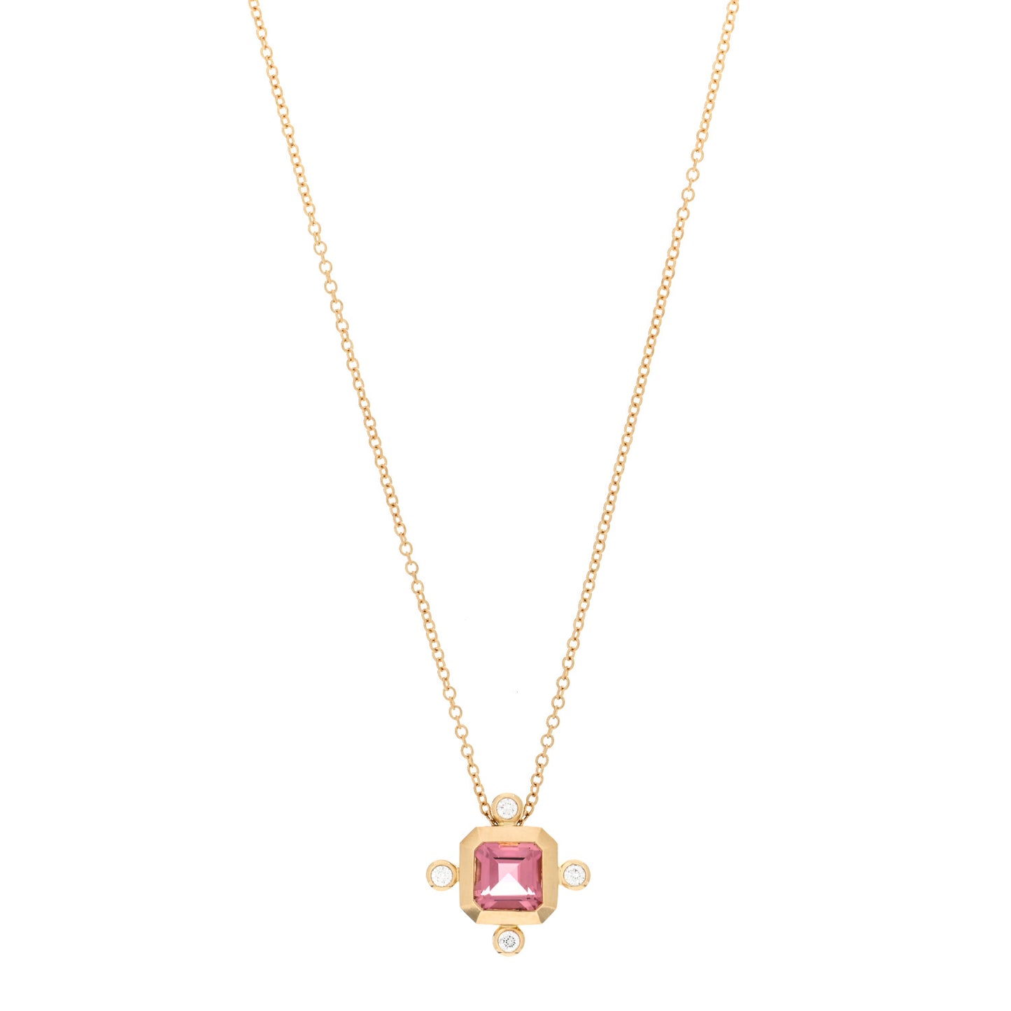 18K Yellow Gold Diamond Pink Tourmaline Novella Pendant Necklace