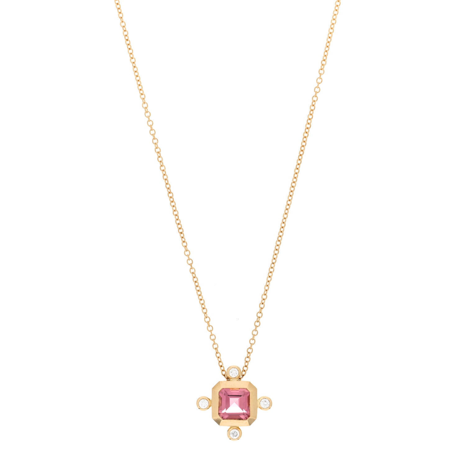 David Yurman 18K Yellow Gold Diamond Pink Tourmaline Novella Pendant Necklace 1 of 4