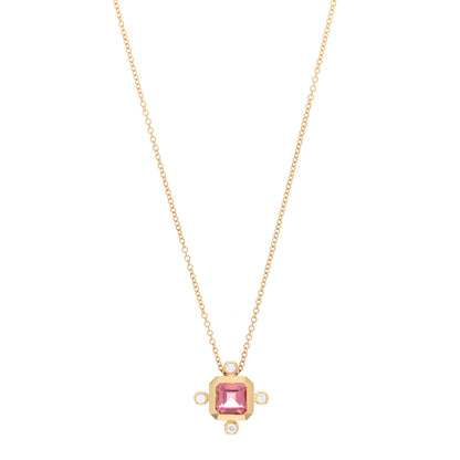 David Yurman 18K Yellow Gold Diamond Pink Tourmaline Novella Pendant Necklace 1 of 4