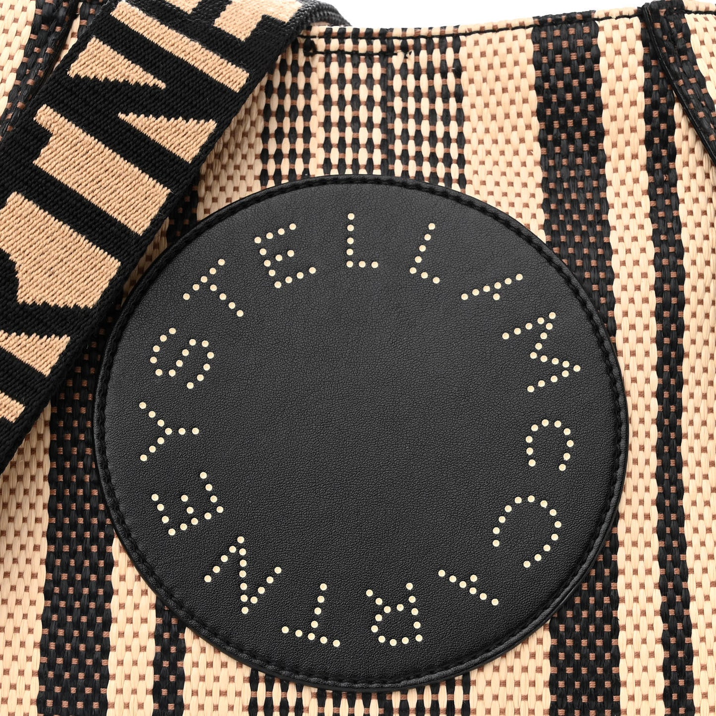 Raffia Striped Perforated Logo Mini Crossbody Black