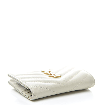 Saint Laurent Grain De Poudre Matelasse Chevron Monogram Zipped Card Case Crema Soft 4 of 11