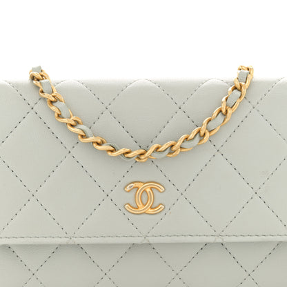 Chanel Lambskin Pearl Crush Quilted Flap Phone Holder With Chain Light Grey 8 of 16