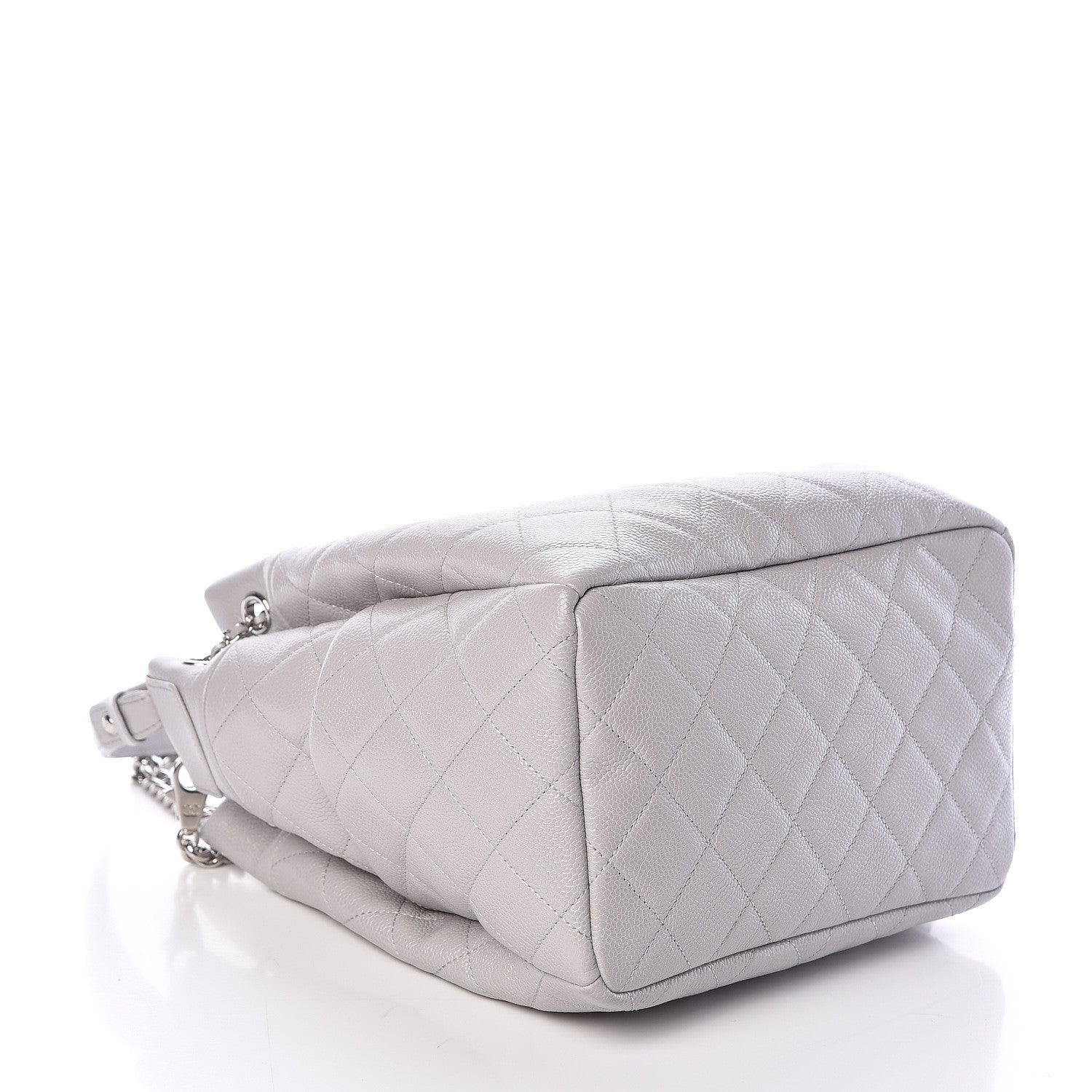 Chanel Grained Calfskin Quilted Medium CC Chain Bucket Drawstring Bag Light Grey 4 of 10