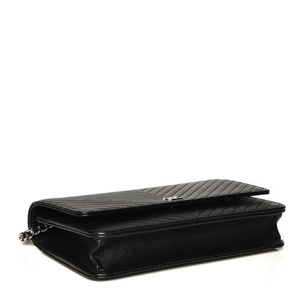 Chanel Caviar Chevron Quilted Wallet On Chain WOC Black 4 of 8