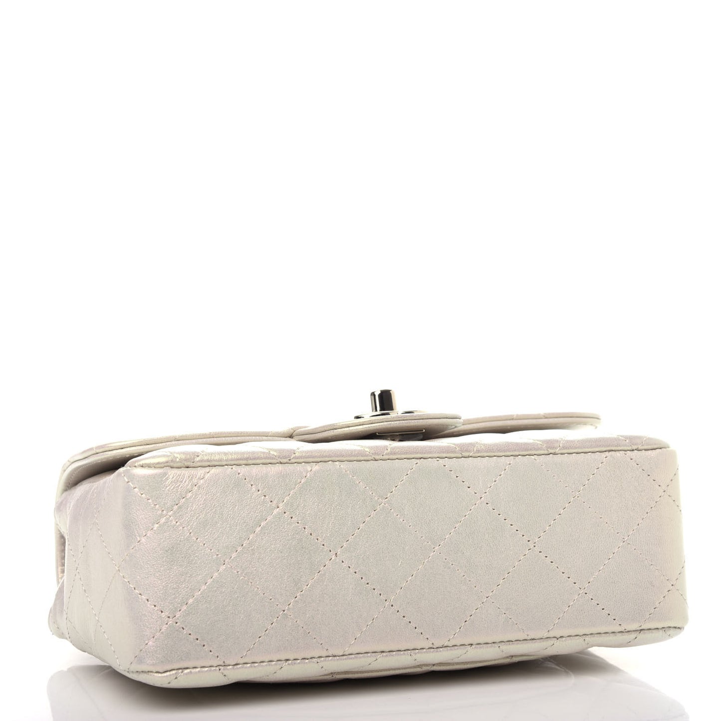 Iridescent Lambskin Quilted Mini Rectangular Flap Ivory