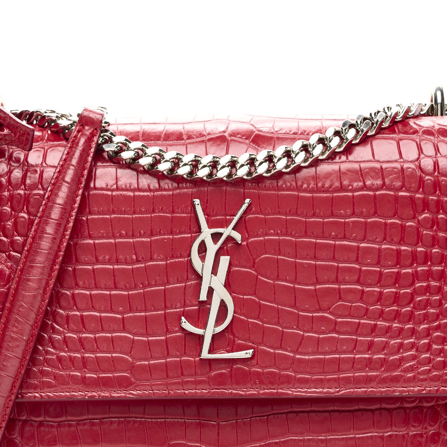 Calfskin Crocodile Embossed Medium Monogram Sunset Rouge Eros