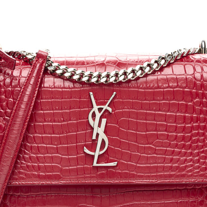 Saint Laurent Calfskin Crocodile Embossed Medium Monogram Sunset Rouge Eros 7 of 9