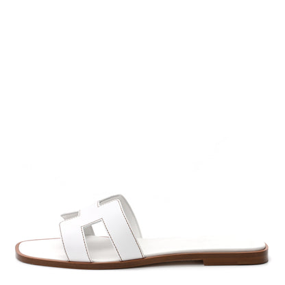 Hermes Box Calfskin Oran Sandals 38.5 White 1 of 8