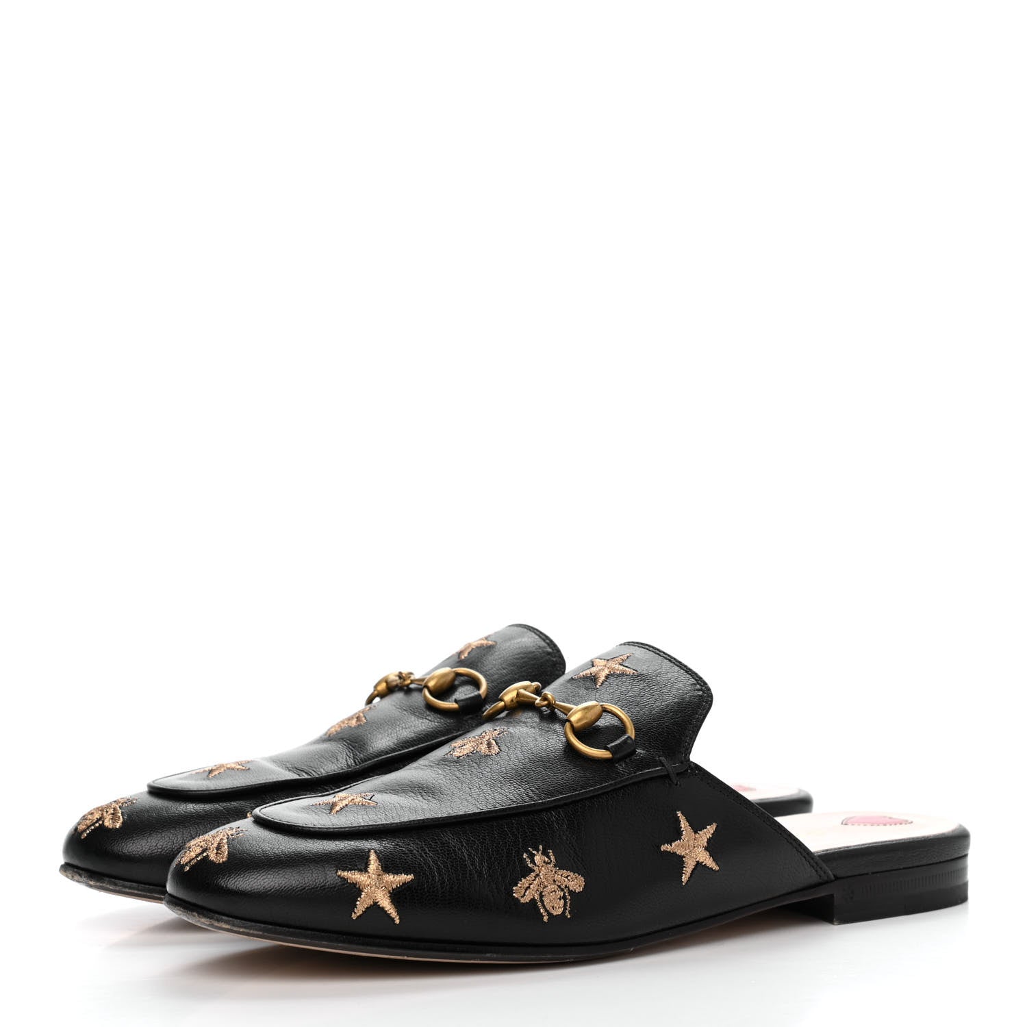 Gucci Goatskin Bee Star Embroidered Womens Princetown Slippers 37.5 Black 3 of 12